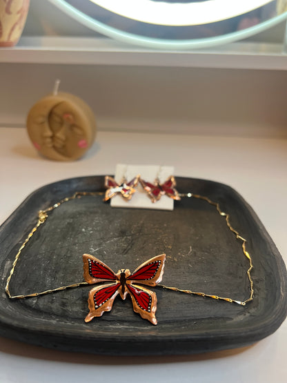 Red Butterfly Necklace Set