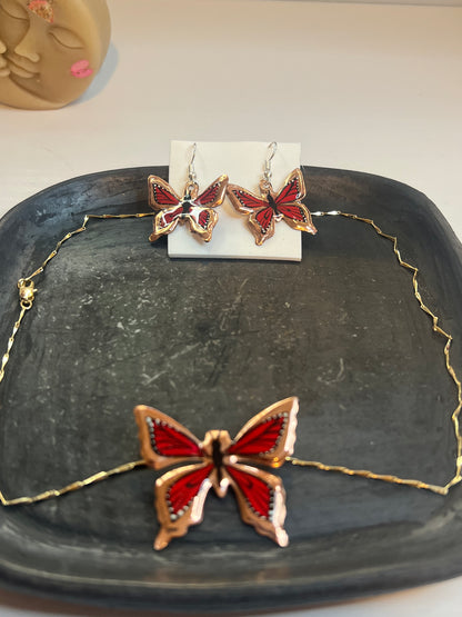 Red Butterfly Necklace Set