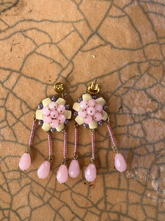 Pink Rose Palm Earrings