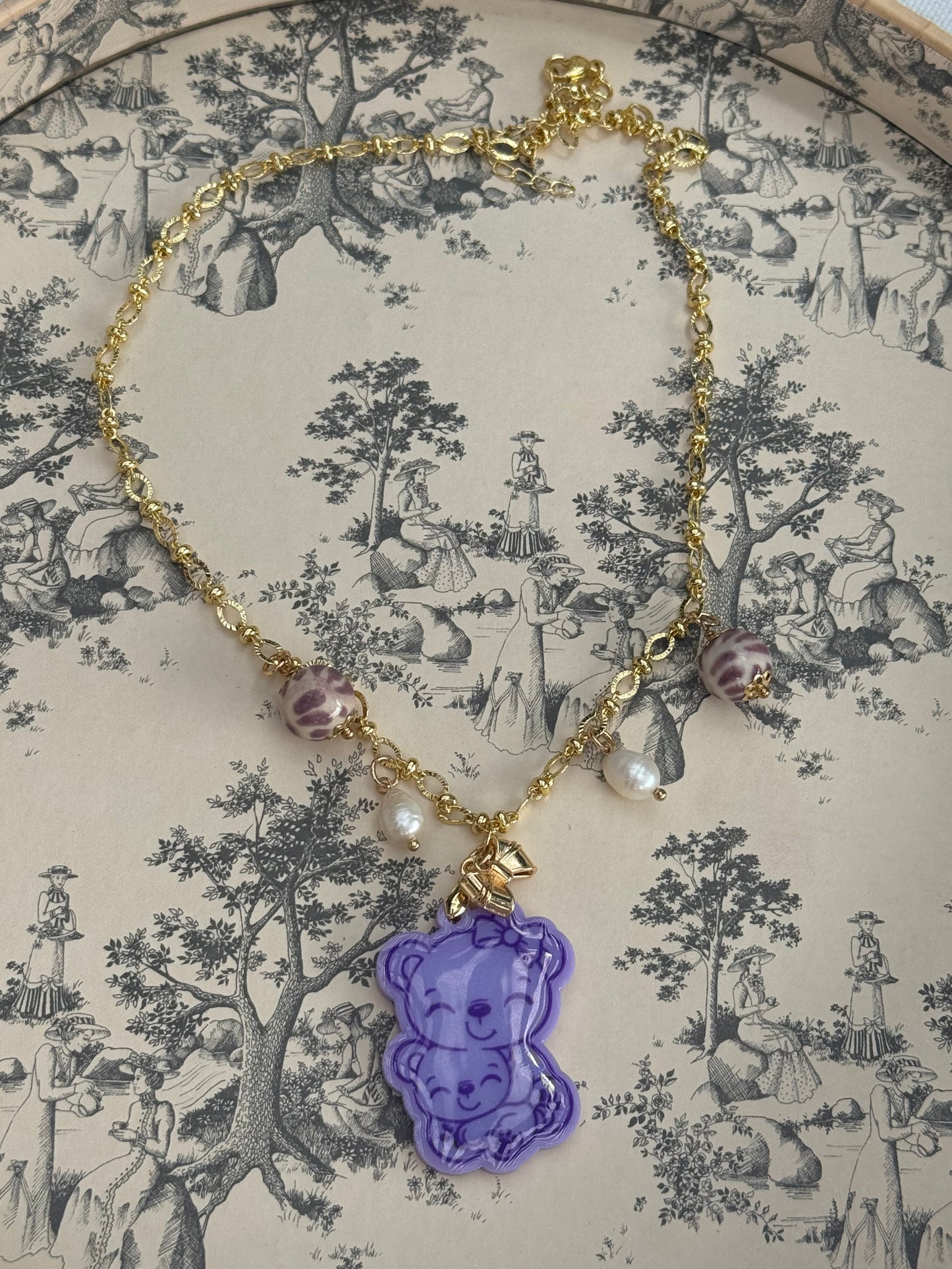 Lavender moma bear necklace