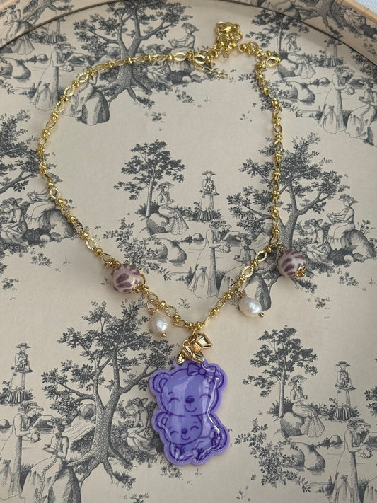 Lavender moma bear necklace