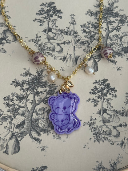 Lavender moma bear necklace